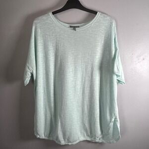 Eileen Fisher Mint Green Organic Linen Cotton blend Knit  Top XL